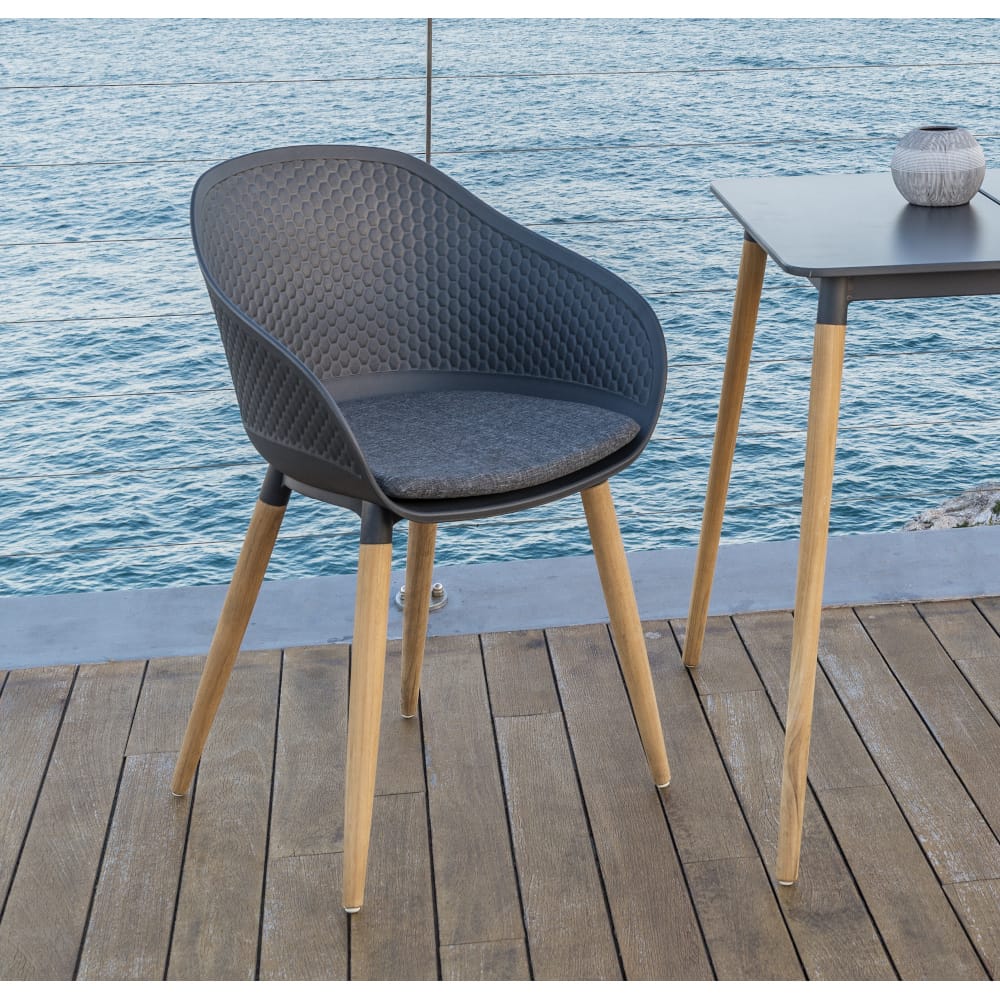 Set de 2 sillas color gris de plástico y madera 54x54x80cm